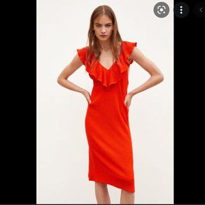 🔥Sales - Zara Textured weave dress with ruffle trim Red - Size L